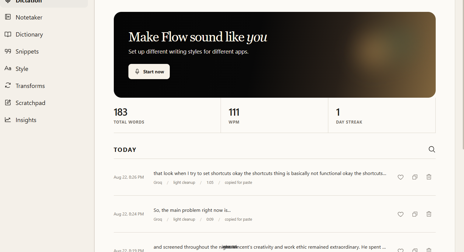 Flowerwhisp interface